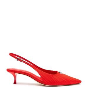 Larroude Maxime Red Slingback Pointed Toe Satin Finish Flared Kitten Heels Sz 8